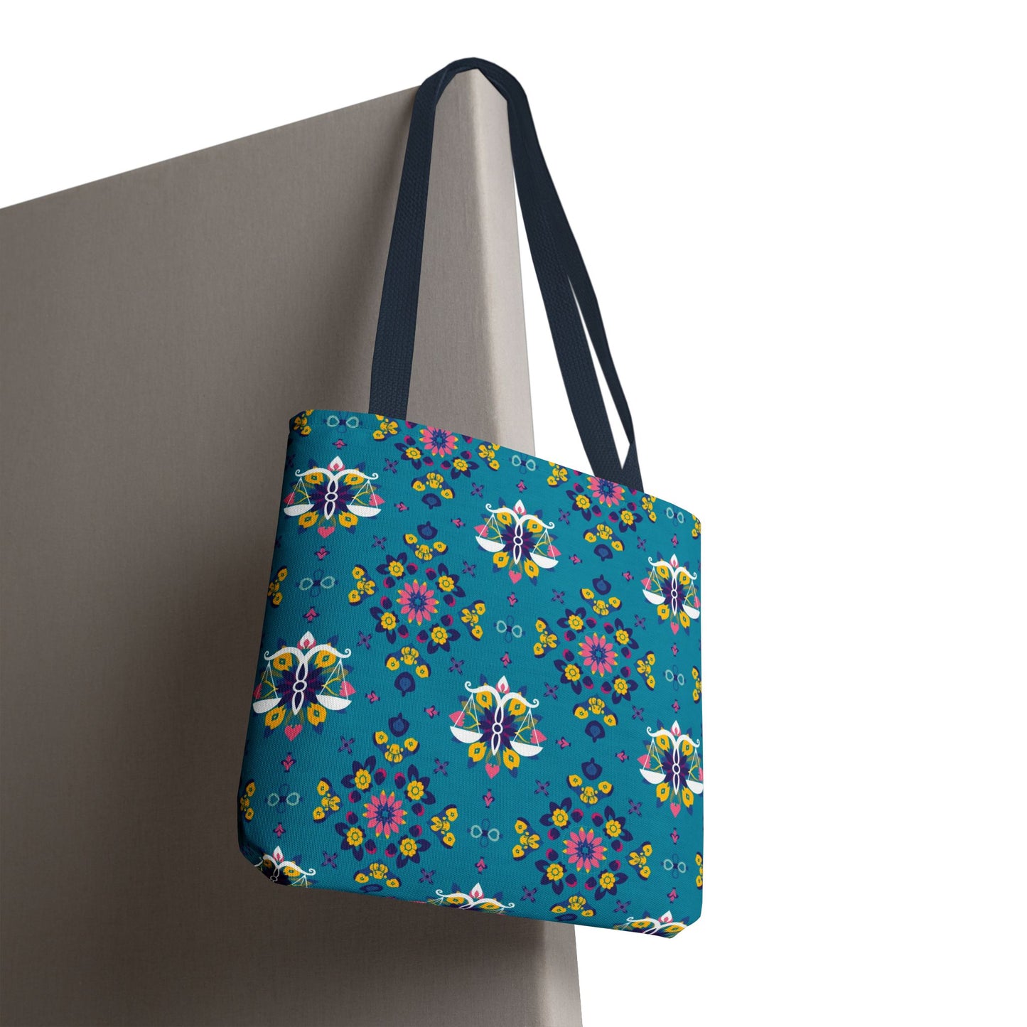 Tote Bag, (AOP), Libra, Zodiac v4, Flower Pattern