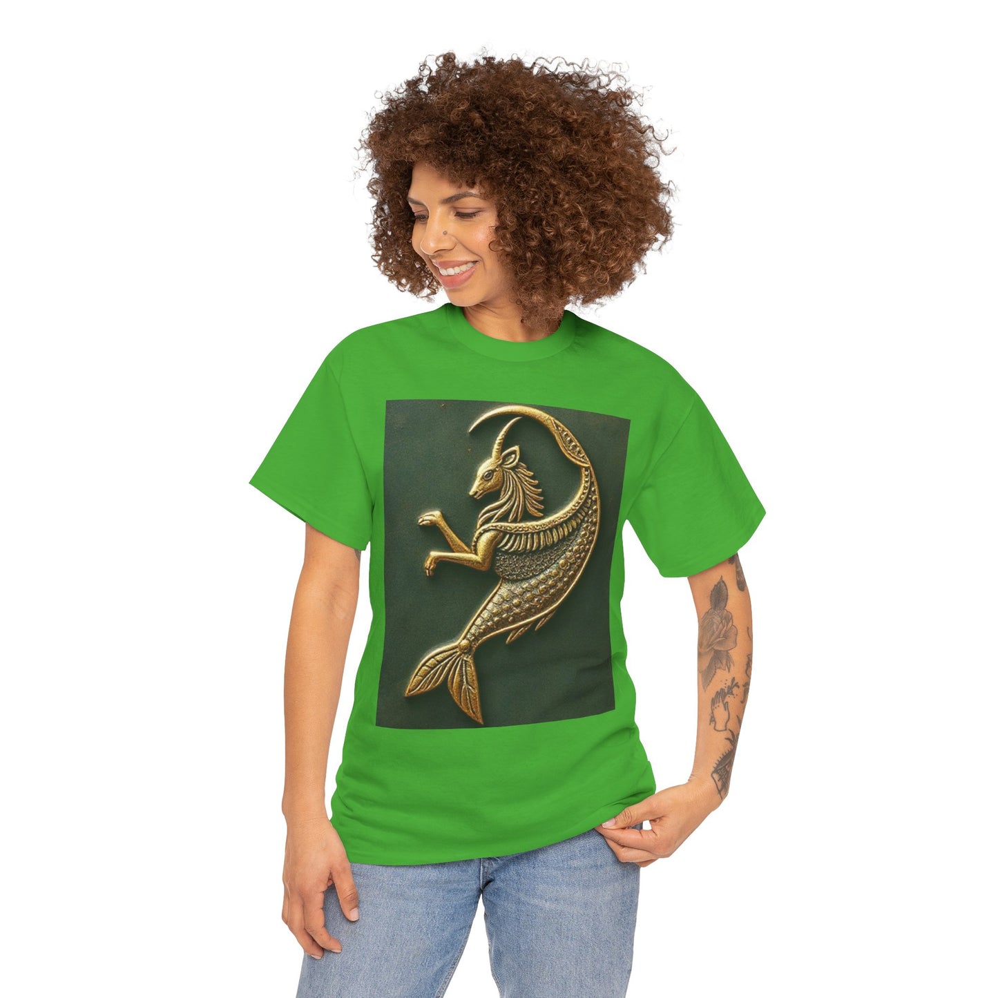 Unisex Heavy Cotton T-Shirt, Capricorn Animal v1, Symbol, Zodiac Design
