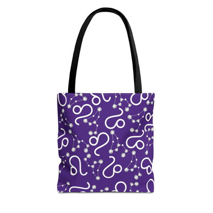 Tote Bag, Leo Zodiac Sign, AOP, (Purple, White)