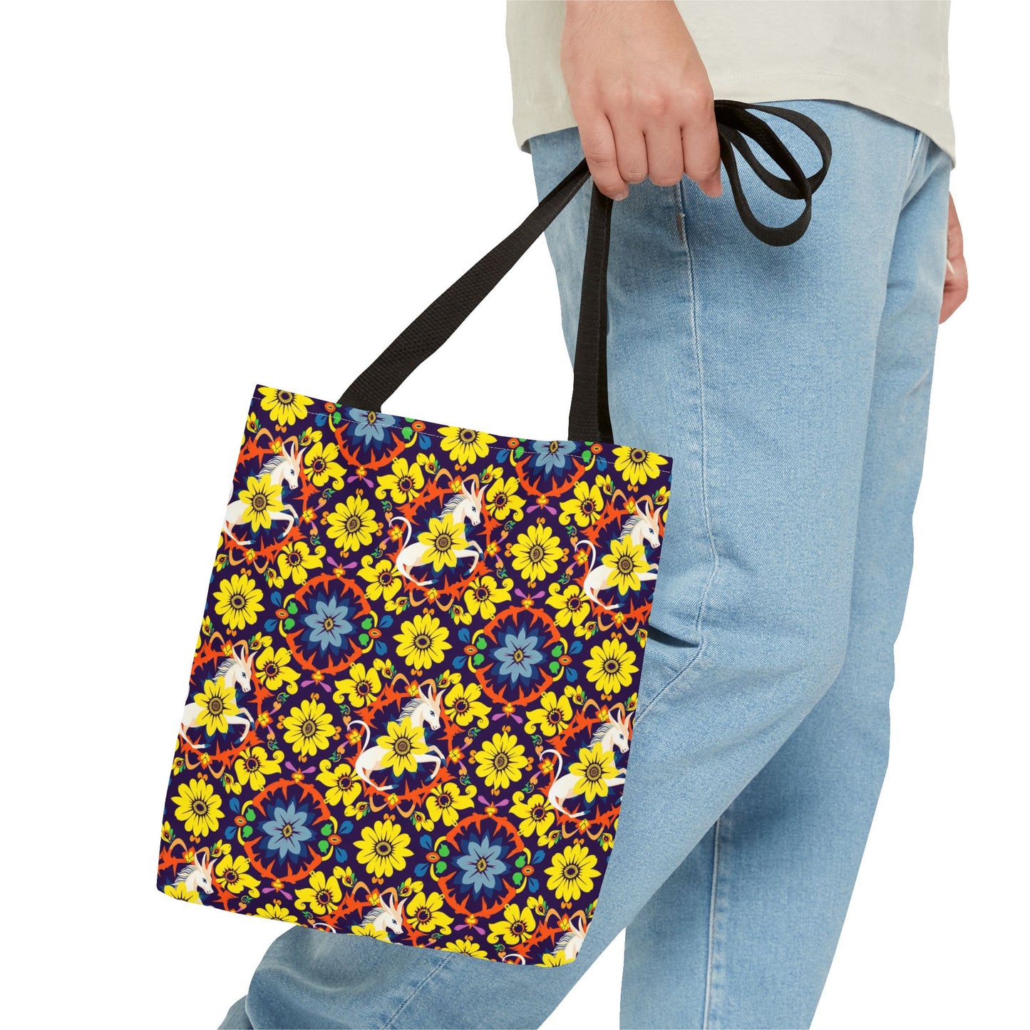 Tote Bag (AOP), Aquarius, Zodiac v1, Flower Pattern