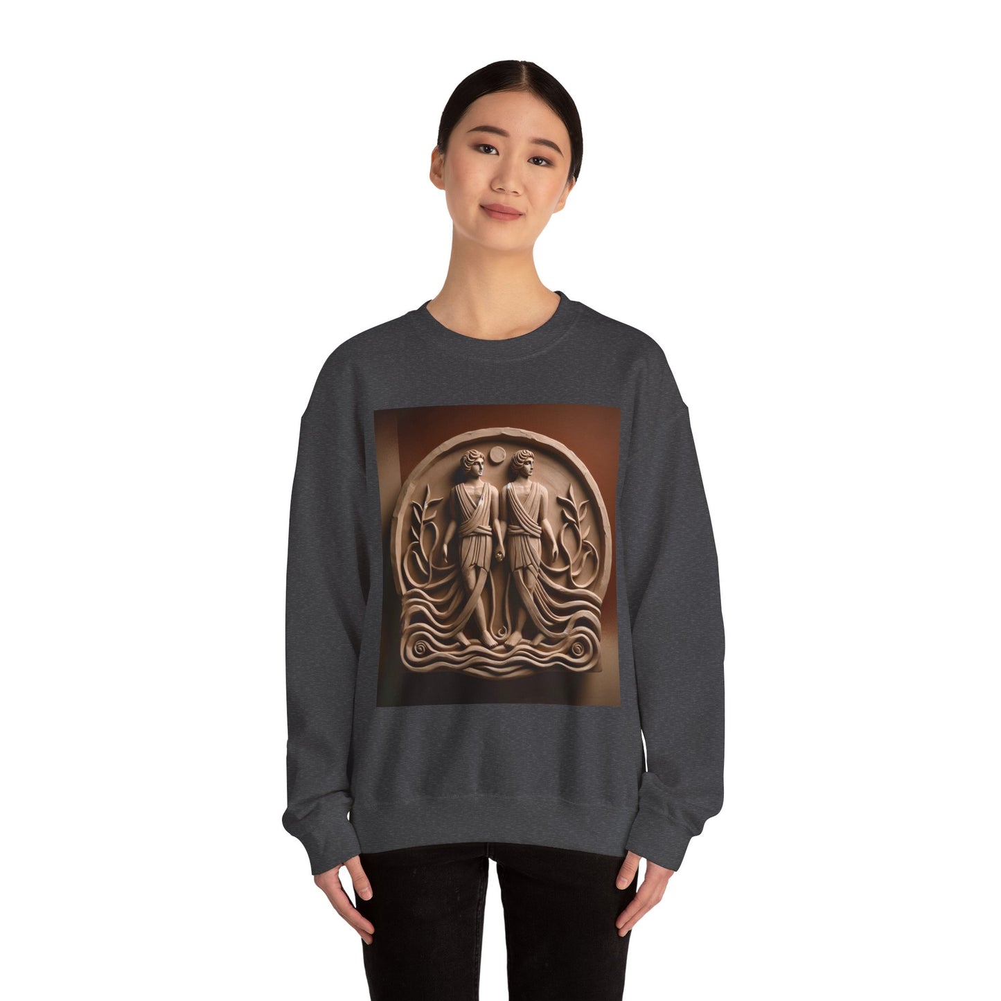 Unisex Heavy Blend™ Crewneck Sweatshirt, Stone Twins, Gemini Zodiac Design