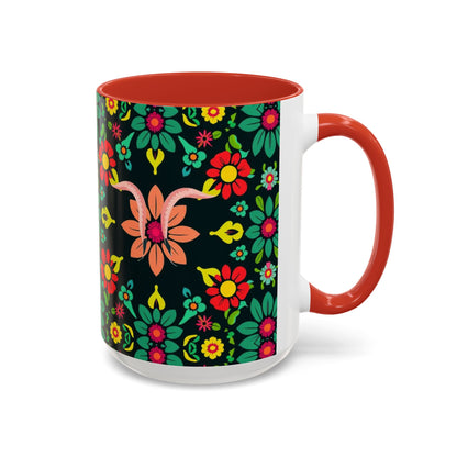 Accent Coffee Mug, Aquarius, Zodiac v4, Flower Pattern, (11, 15oz)