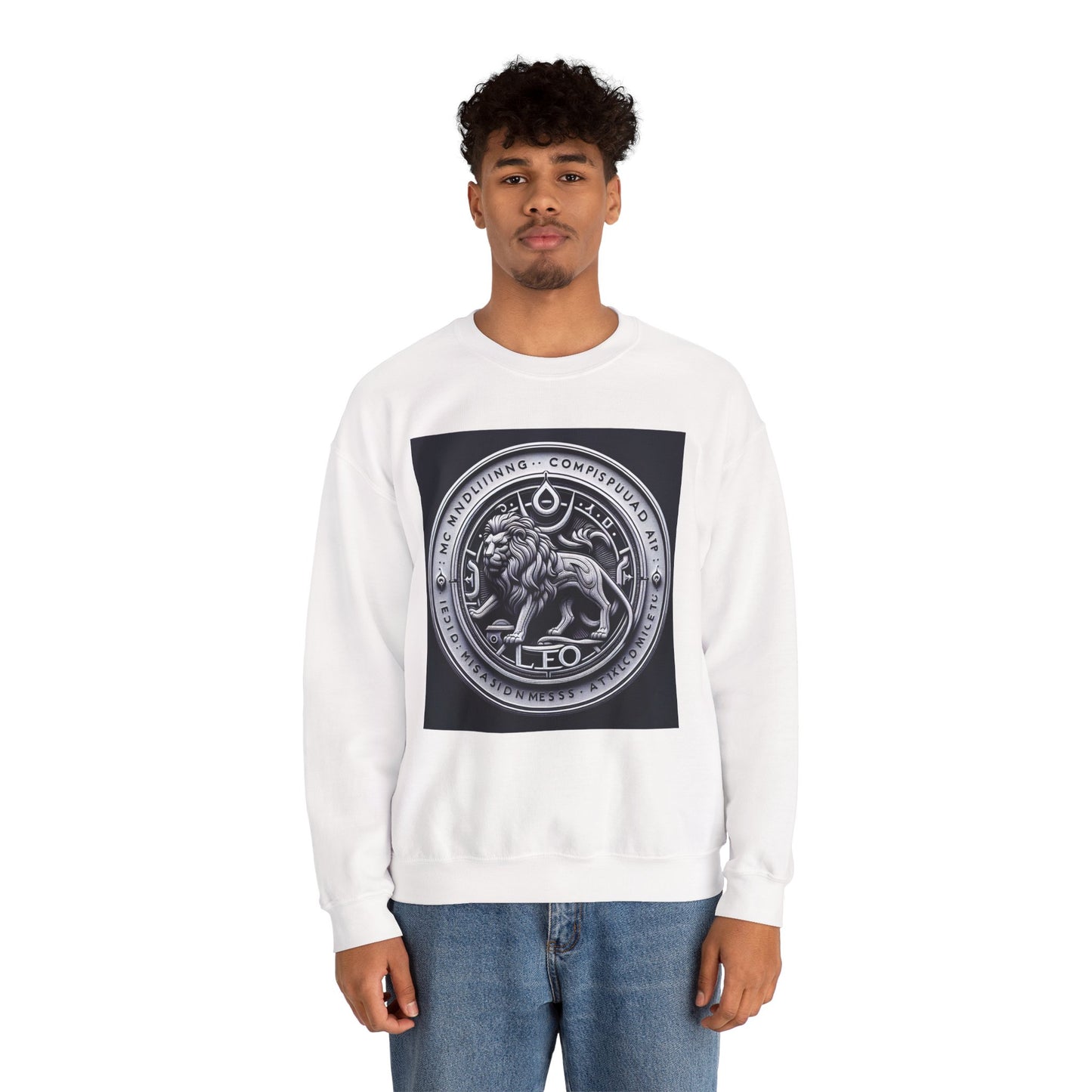Unisex Heavy Blend™ Crewneck Sweatshirt, Lion Coin, Leo Zodiac Design