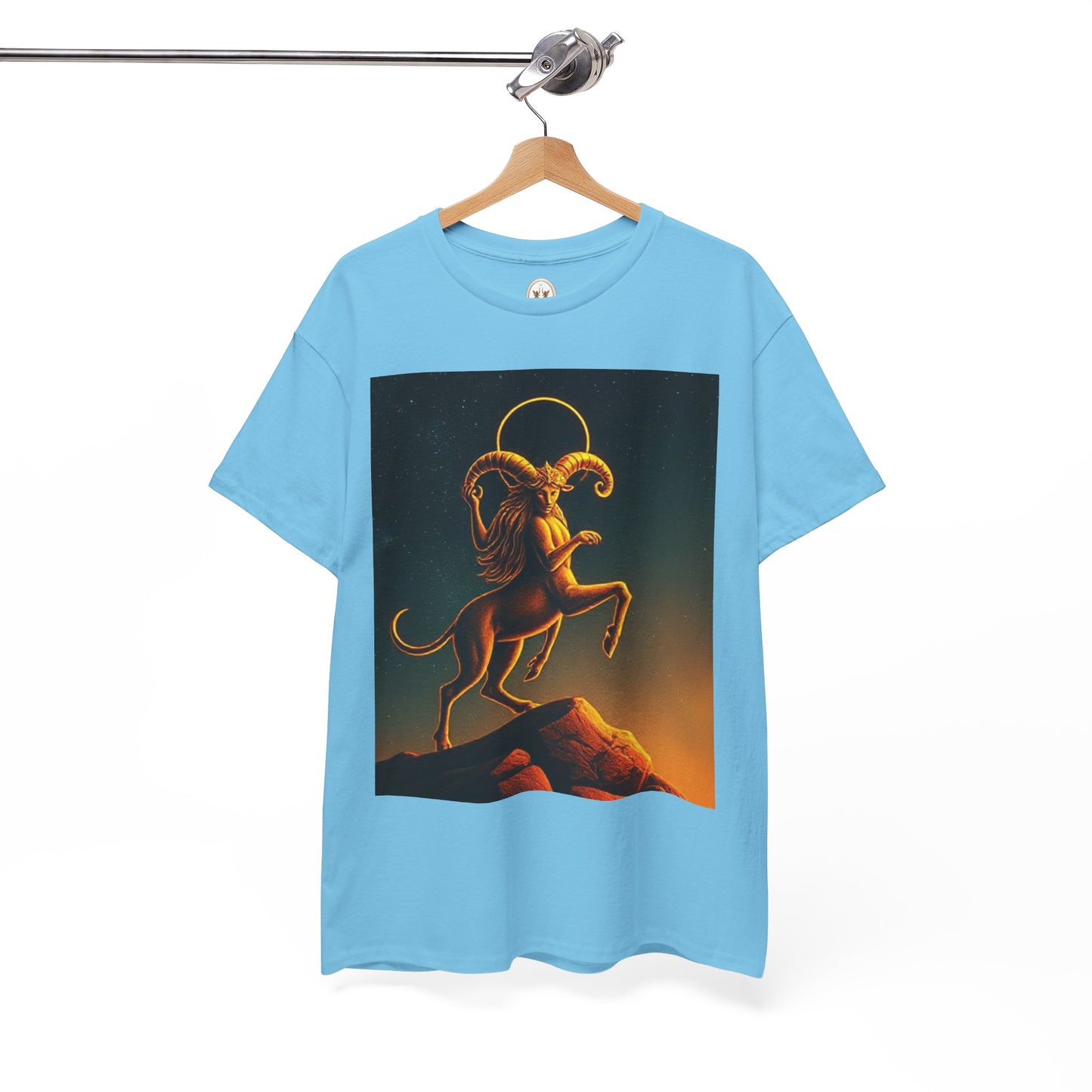 Unisex Heavy Cotton T-Shirt, Mountain Top 1v, Aries Zodiac Design