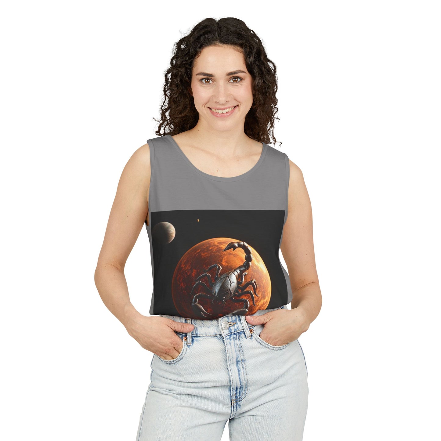 Unisex Garment-Dyed, Tank Top, Scorpio Design, Planet Symbol, 100% US cotton