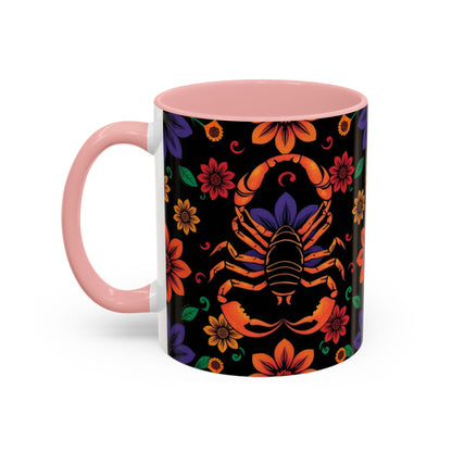 Accent Coffee Mug, Scorpio, Zodiac. Flower Pattern, (11, 15oz)