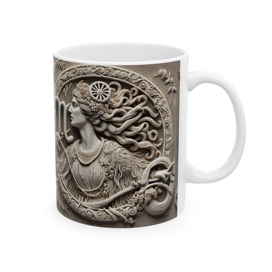 Ceramic Mug, (11oz, 15oz), Ceramic Coffee Mug, Woman Stone Carving, Virgo Zodiac Design