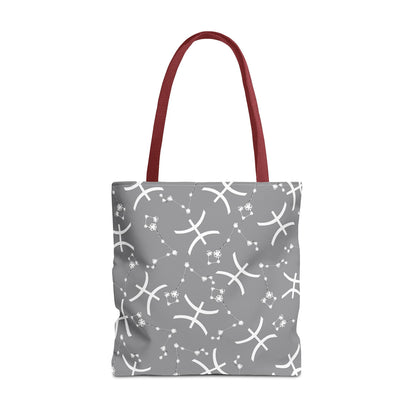 Tote Bag, Pisces Zodiac Sign, AOP, (Grey, White)