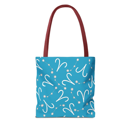 Tote Bag, Aries Zodiac Sign, AOP, (Turquoise, White)