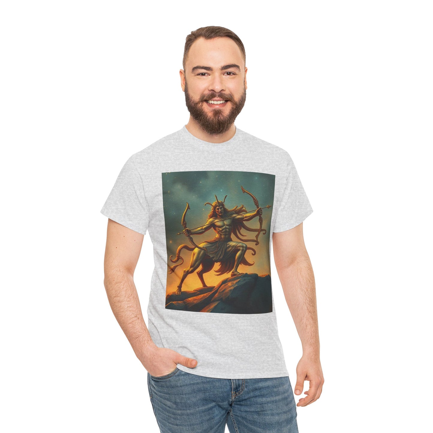Unisex Heavy Cotton T-Shirt, Arrow Centaur v1, Sagittarius Zodiac Design
