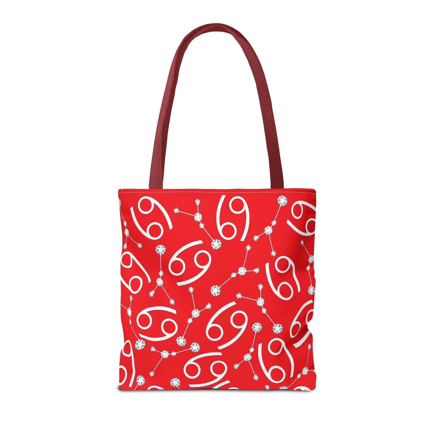 Tote Bag, Cancer Zodiac Sign, AOP, (Red, White)