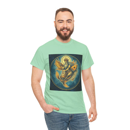 Unisex Heavy Cotton T-Shirt, Pisces King. Zodiac Design