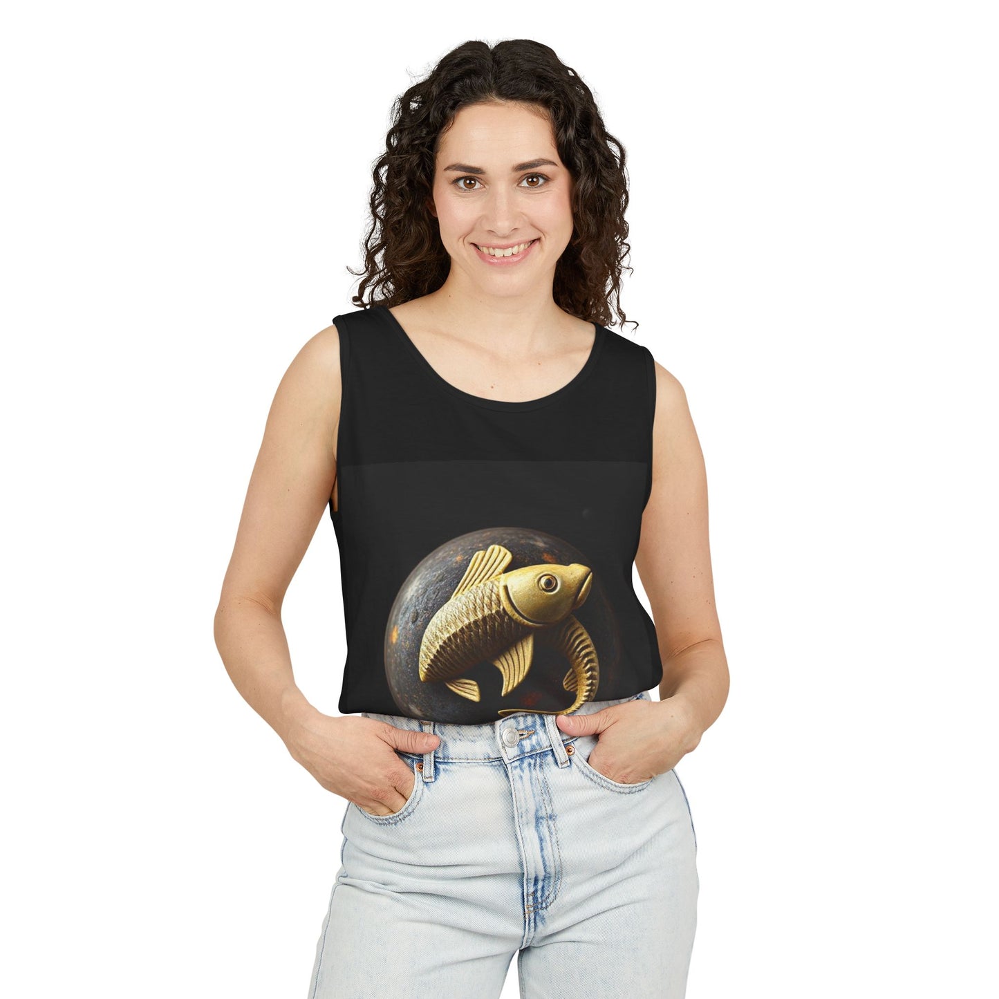Unisex Garment-Dyed, Tank Top, Pisces Design, Space Animal v1, 100% US cotton