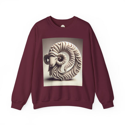Unisex Heavy Blend™ Crewneck Sweatshirt, Round Statue, Aries Zodiac Design