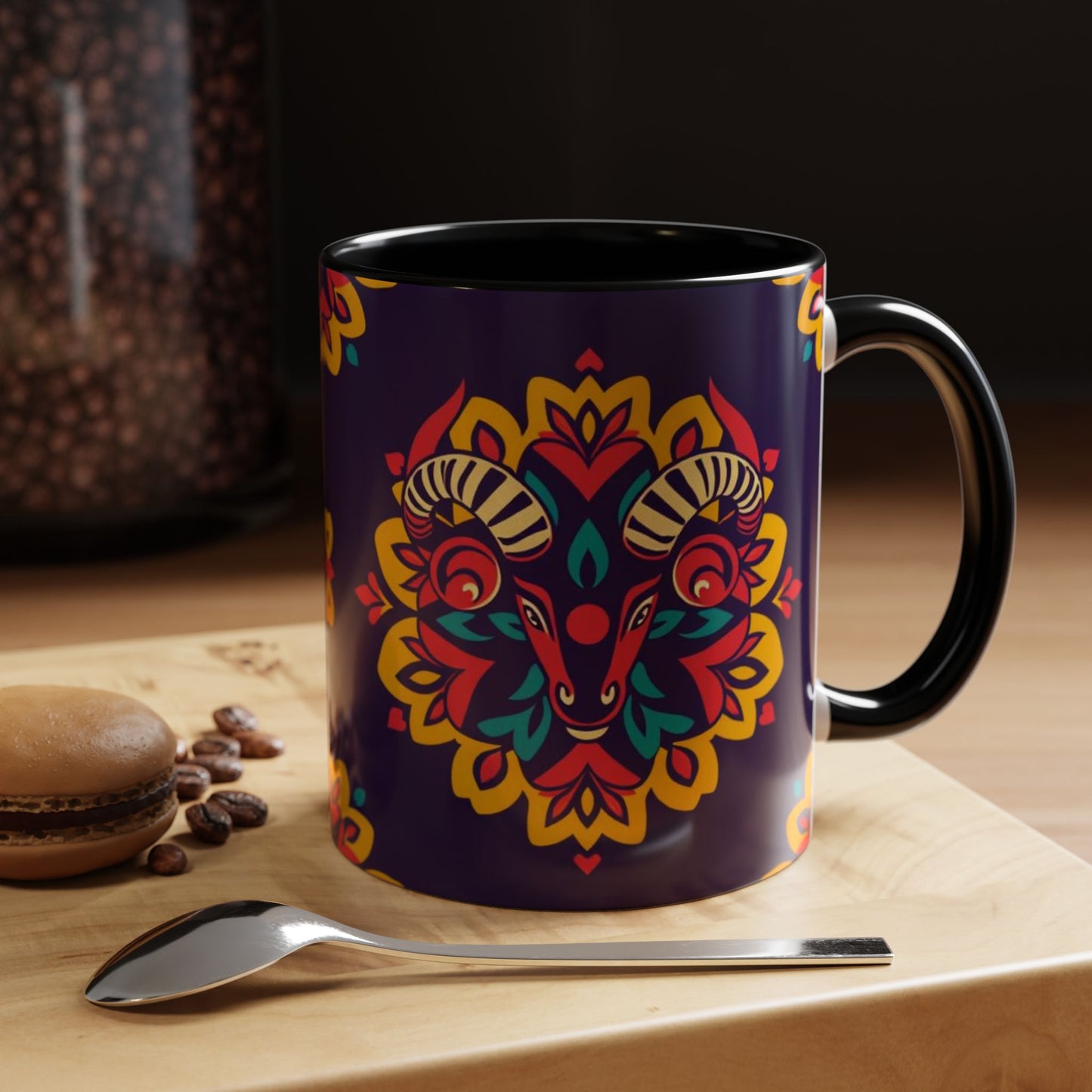 Accent Coffee Mug, Taurus, Zodiac v4. Flower Pattern, (11, 15oz)
