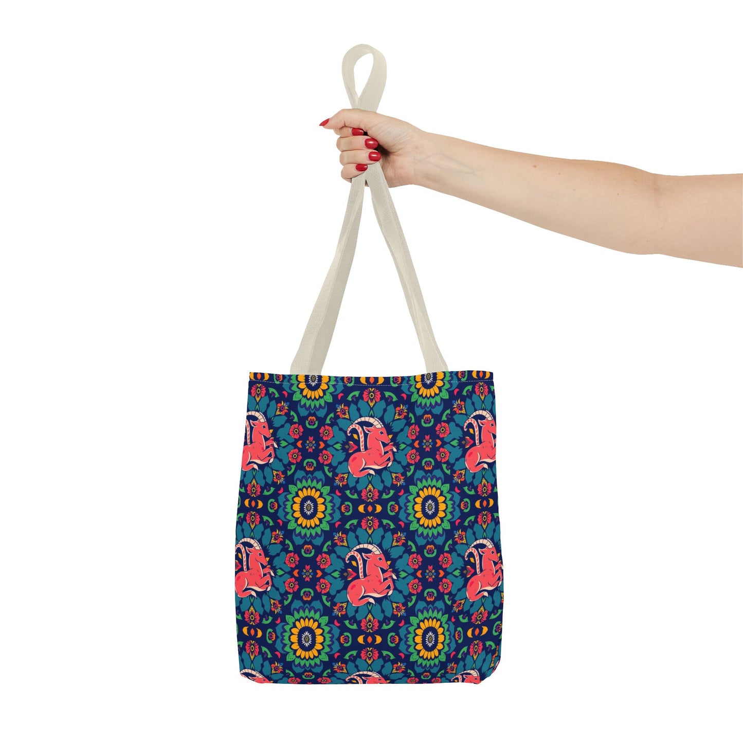 Tote Bag (AOP), Capricorn, Zodiac v1, Flower Pattern