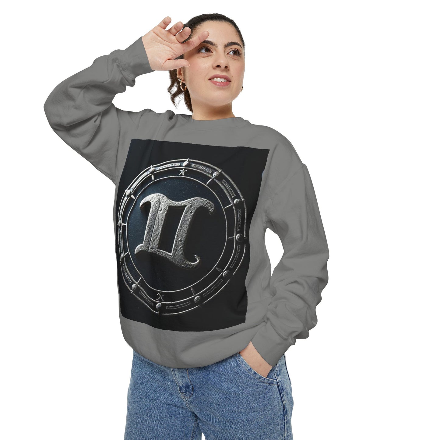 Garment-Dyed Sweatshirt, Unisex, Space Symbol Design v1, Gemini