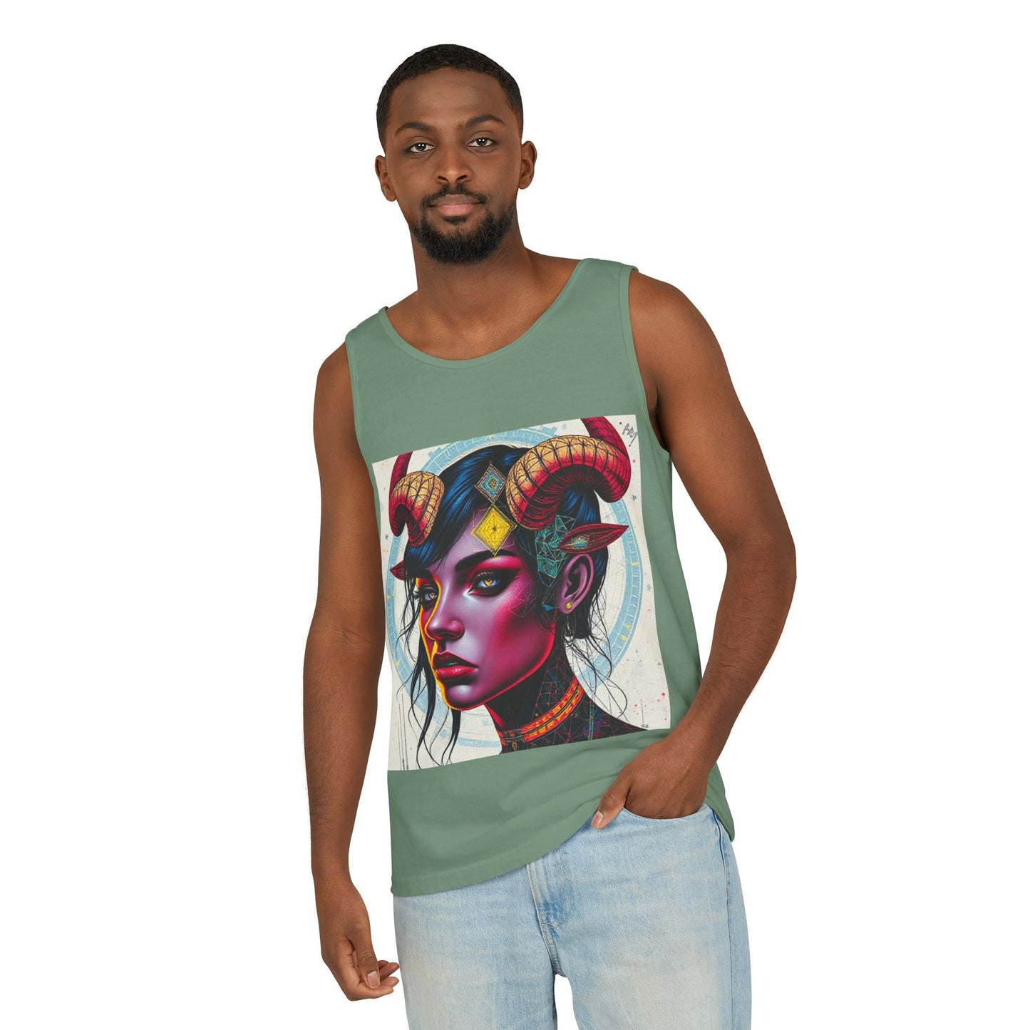 Unisex Garment-Dyed, Tank Top, Taurus Design, Pop Art v2, 100% US cotton