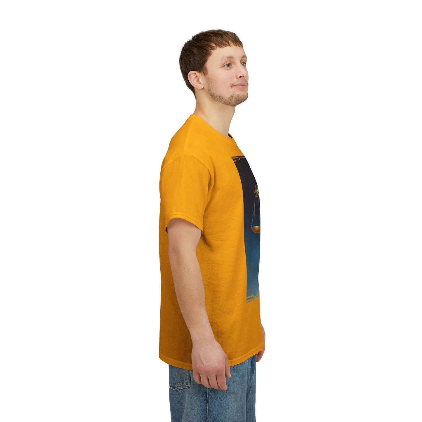 Unisex Heavy Cotton T-Shirt, Space, Libra God, Zodiac Design