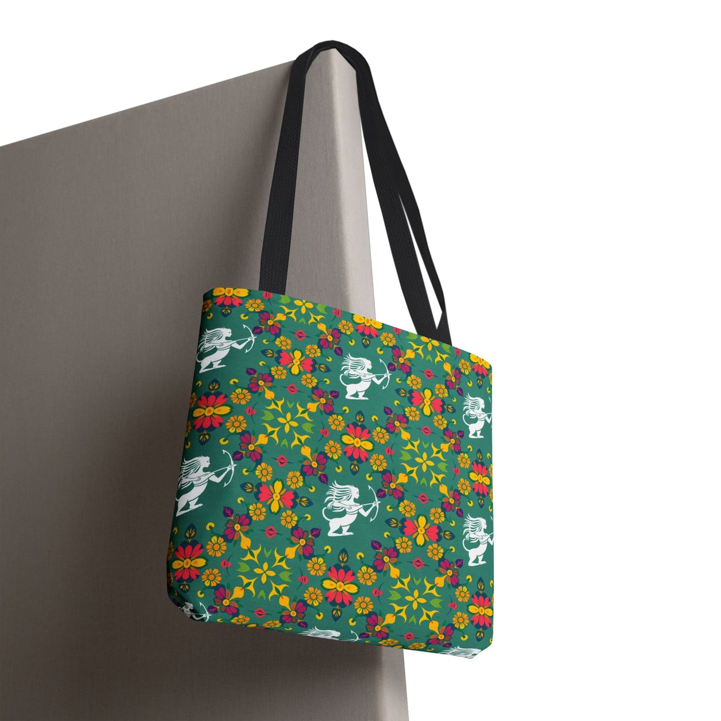 Tote Bag, (AOP), Sagittarius, Zodiac v6, Flower Pattern