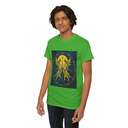 Unisex Heavy Cotton T-Shirt, Space Twins v3, Gemini Zodiac Design