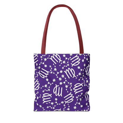 Tote Bag, Virgo Zodiac Sign, AOP, (Purple, White)