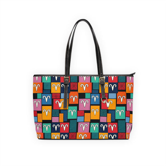 Leather Shoulder Bag, Aries, Zodiac v2, Shapes Pattern