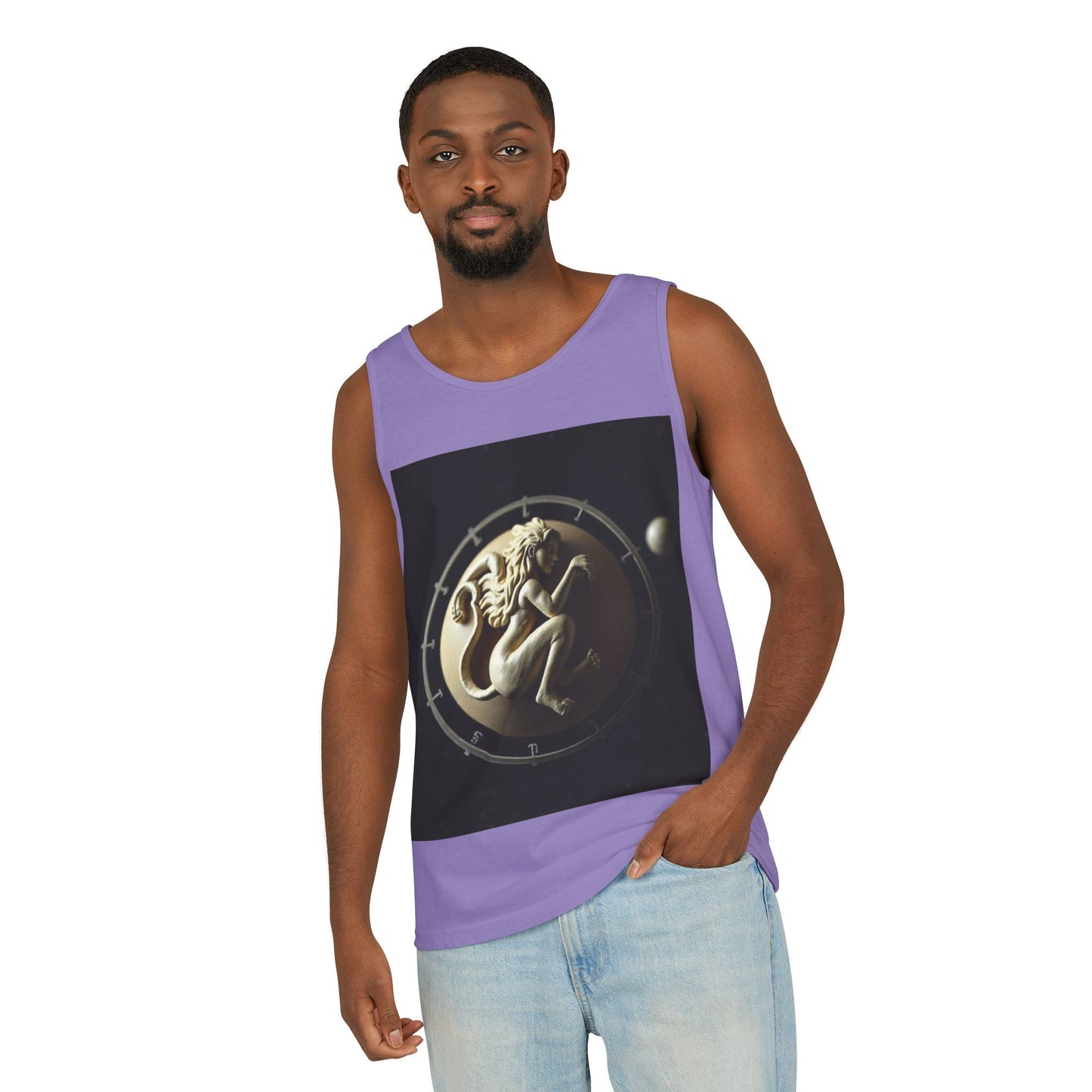Unisex Garment-Dyed, Tank Top, Virgo Design, Planet Symbol, 100% US cotton
