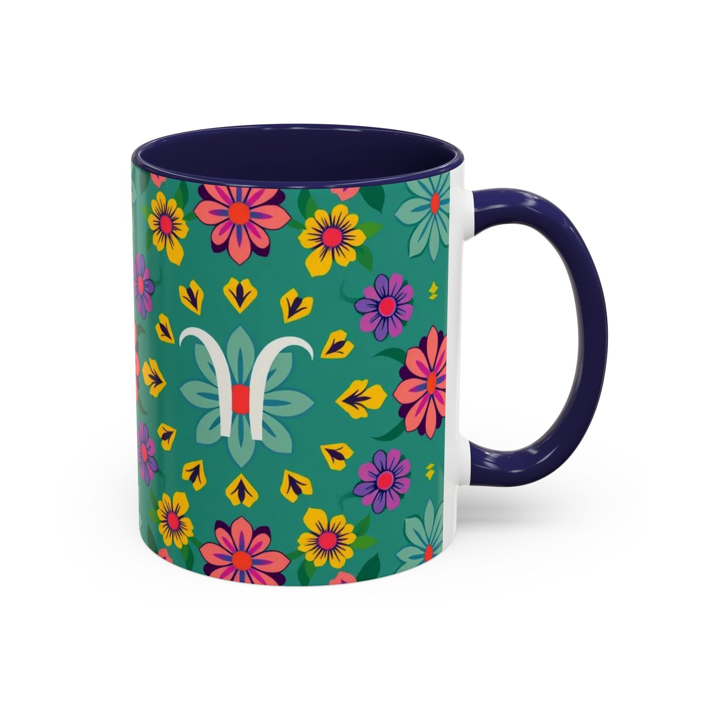 Accent Coffee Mug, Aquarius, Zodiac v3, Flower Pattern, (11, 15oz)