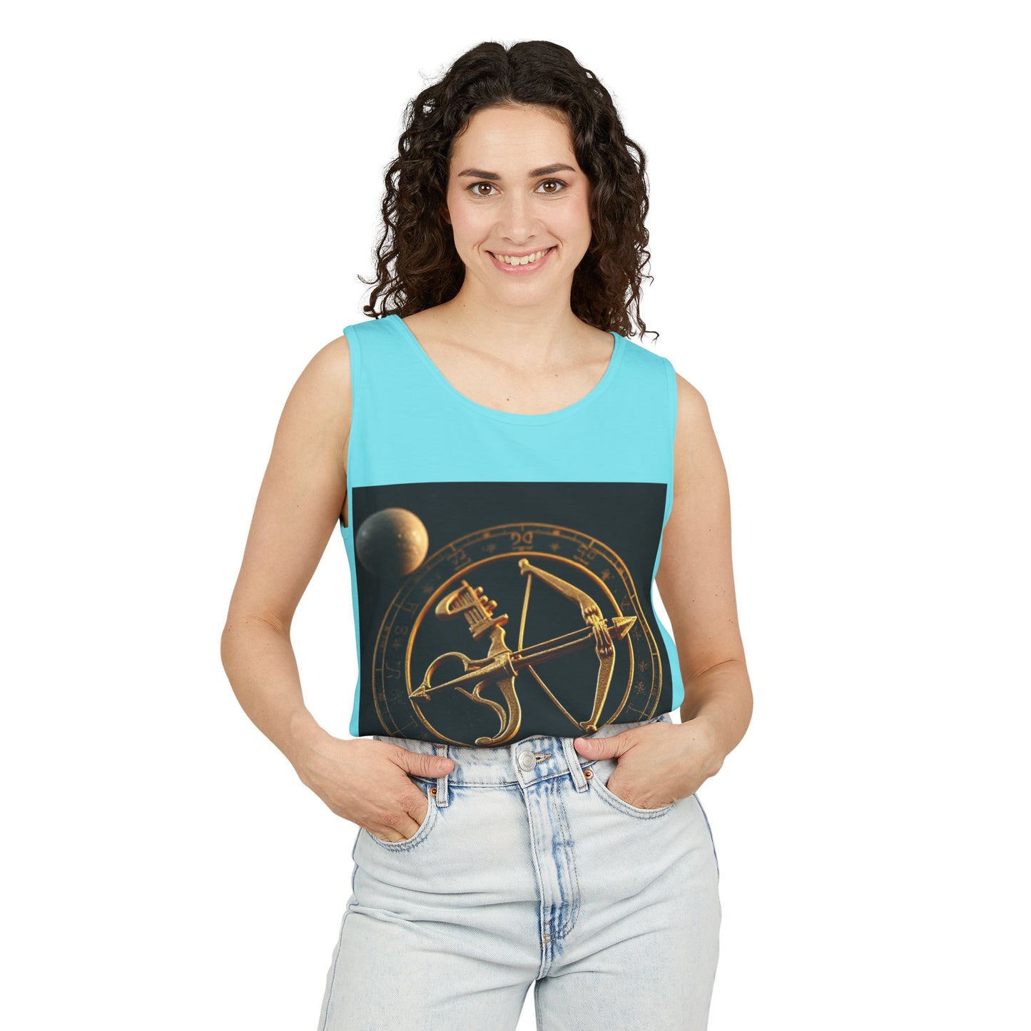 Unisex Garment-Dyed, Tank Top, Sagittarius Design, Planet Symbol v1, 100% US cotton