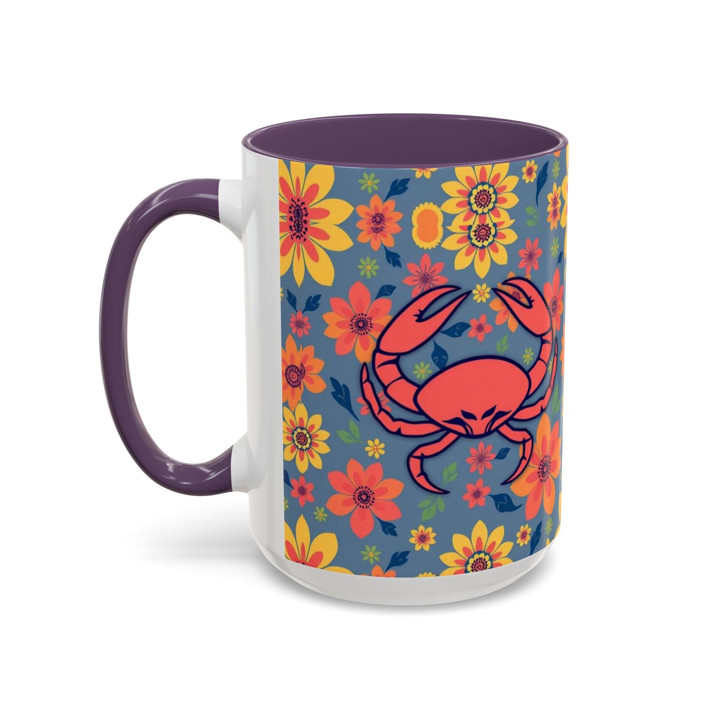 Accent Coffee Mug, Cancer, Zodiac v1, Flower Pattern, (11, 15oz)