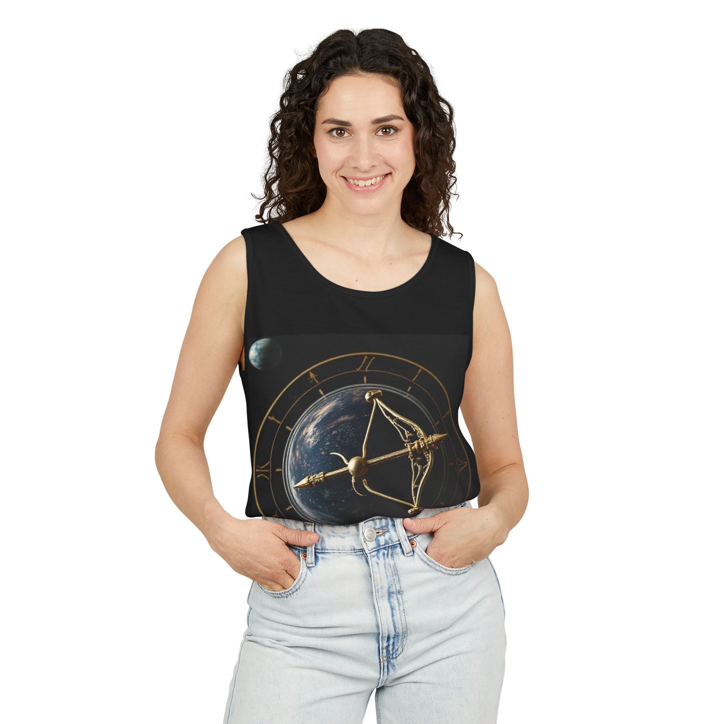 Unisex Garment-Dyed, Tank Top, Sagittarius Design, Planet Symbol, 100% US cotton