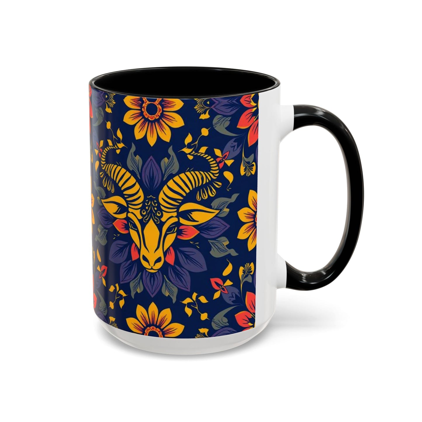 Accent Coffee Mug, Taurus, Zodiac v1. Flower Pattern, (11, 15oz)