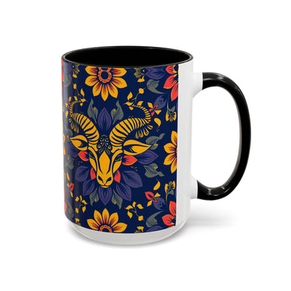 Accent Coffee Mug, Taurus, Zodiac v1. Flower Pattern, (11, 15oz)