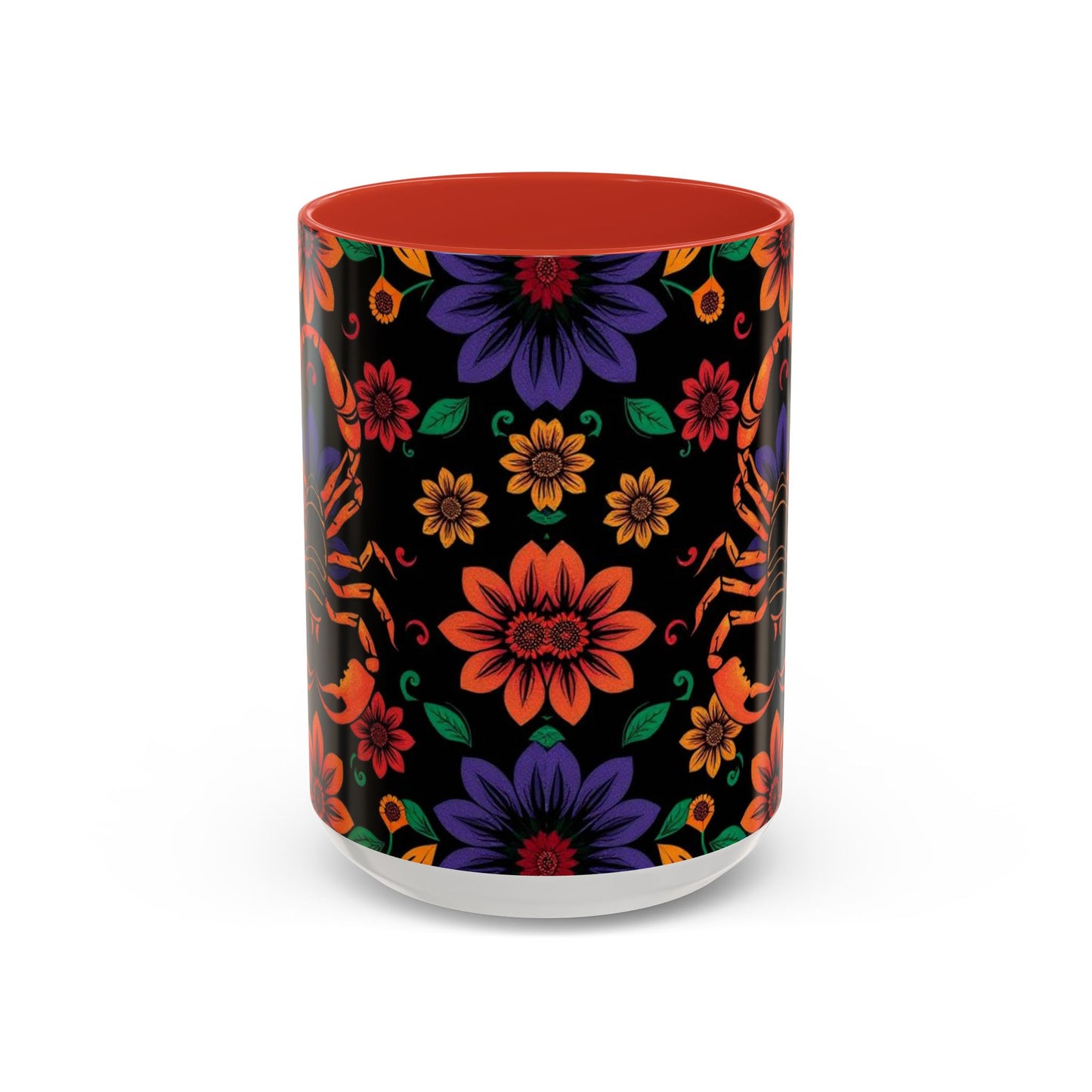 Accent Coffee Mug, Scorpio, Zodiac. Flower Pattern, (11, 15oz)