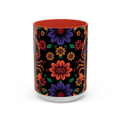 Accent Coffee Mug, Scorpio, Zodiac. Flower Pattern, (11, 15oz)