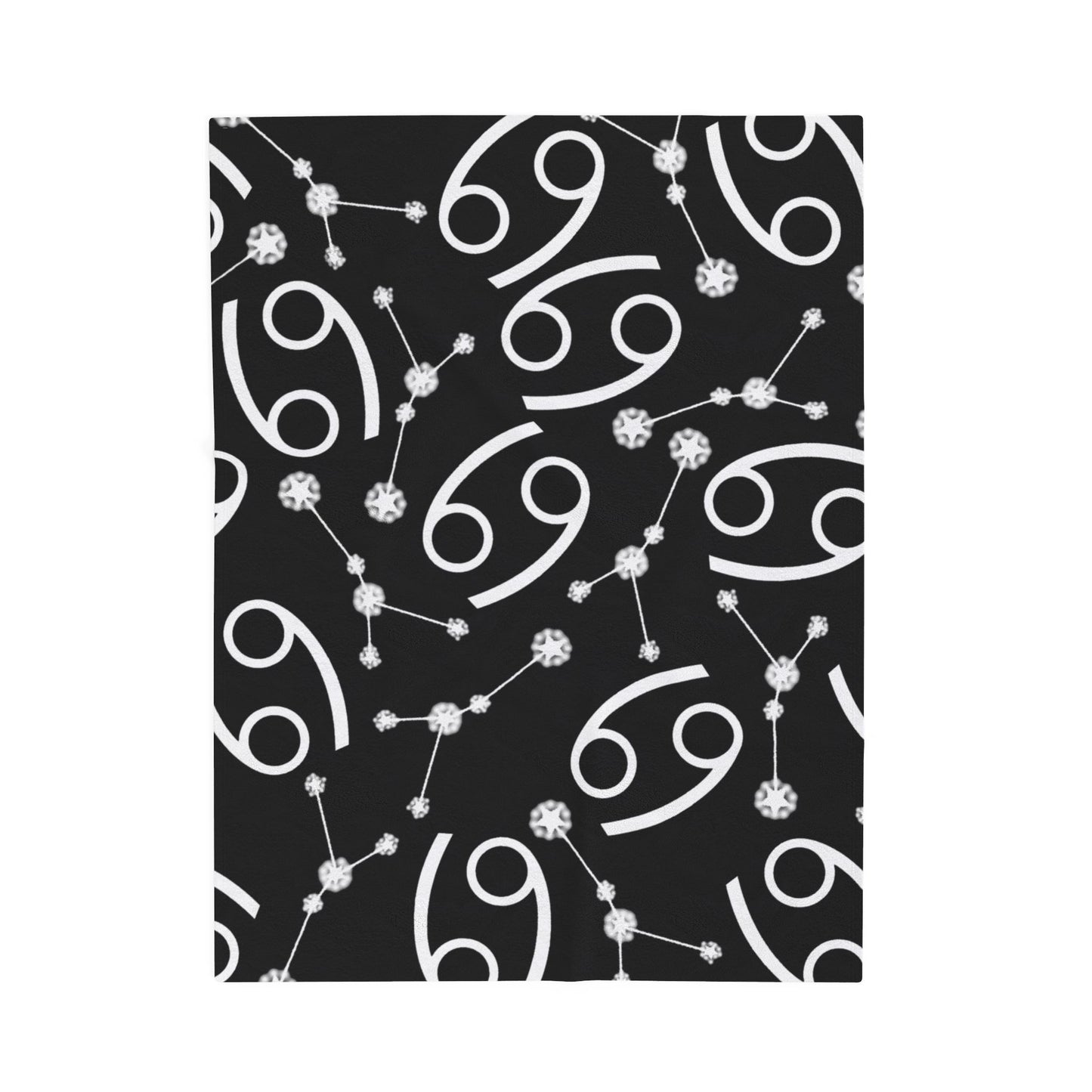 Velveteen Plush Blanket, Cancer Zodiac Sign, Constellation & Symbol, Black, 100% polyester
