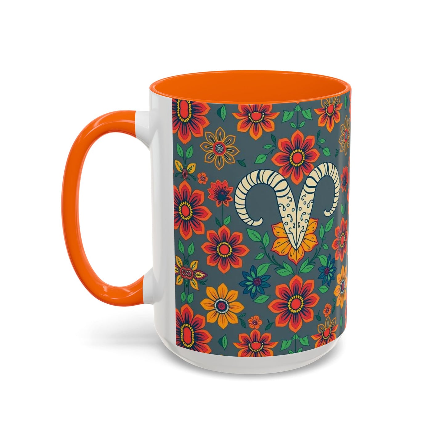 Accent Coffee Mug, Aries, Zodiac v4, Flower Pattern, (11, 15oz)