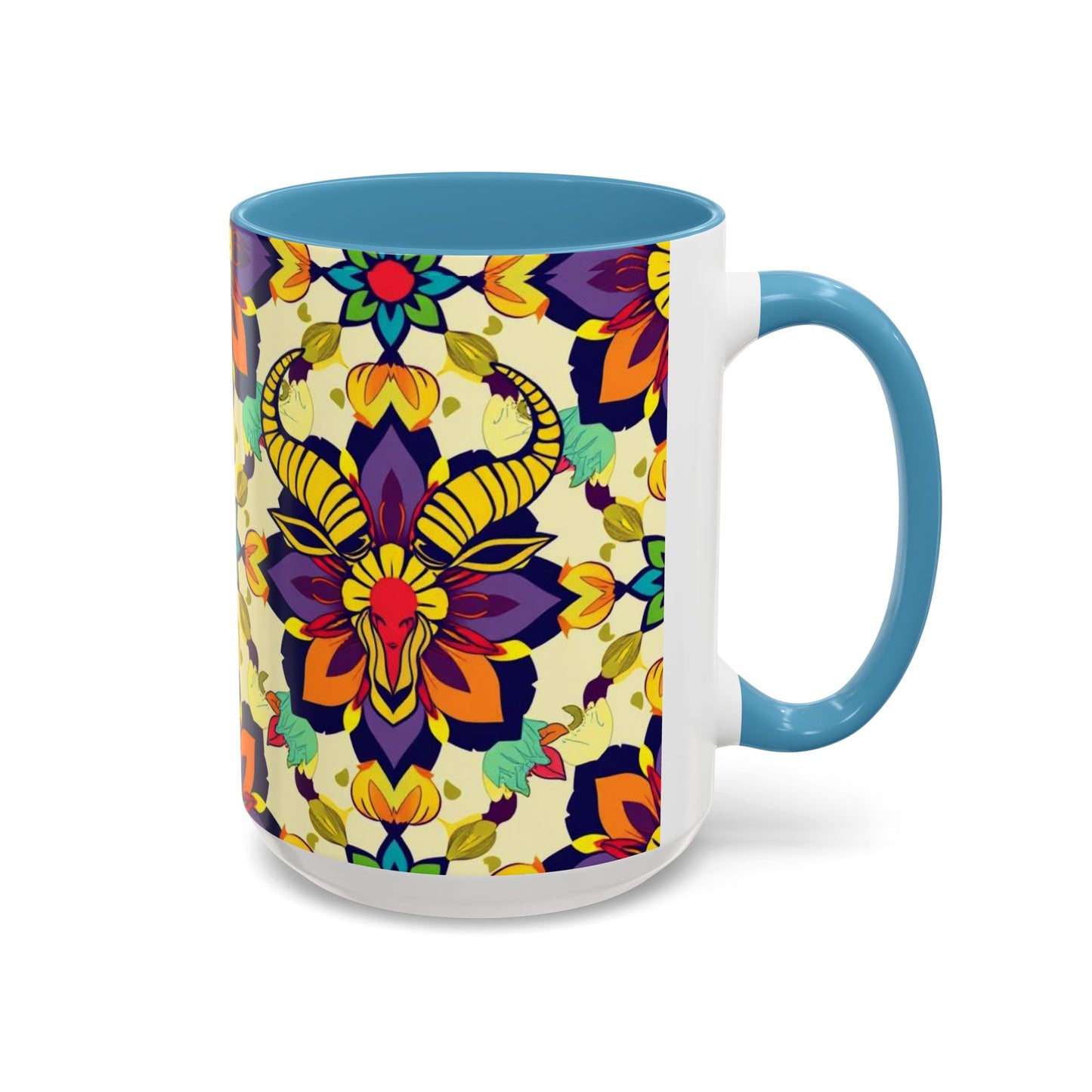 Accent Coffee Mug, Taurus, Zodiac v3. Flower Pattern, (11, 15oz)