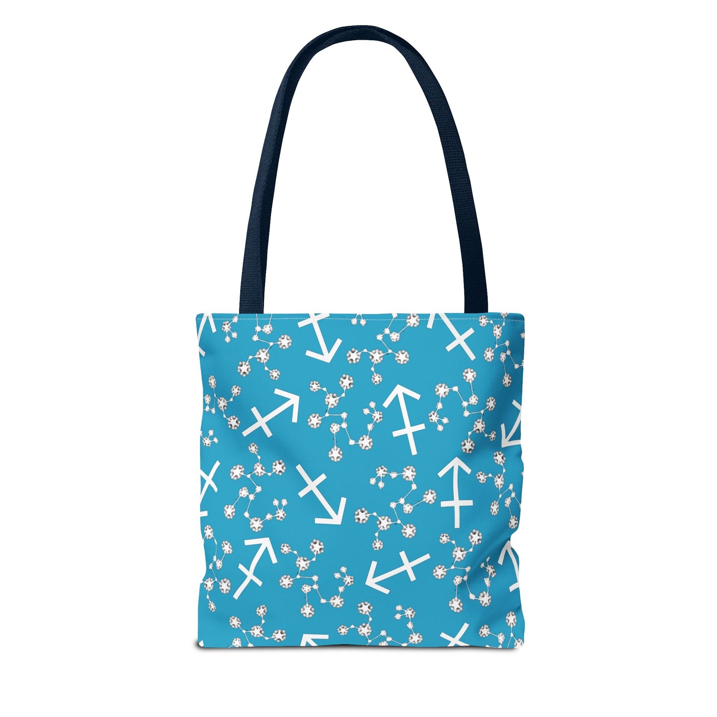 Tote Bag, Sagittarius Zodiac Sign, AOP, (Turquoise, White Print)