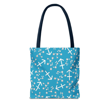 Tote Bag, Sagittarius Zodiac Sign, AOP, (Turquoise, White Print)