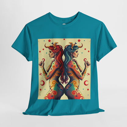 Unisex Heavy Cotton T-Shirt, Gemini, Zodiac v4, Sexy Art
