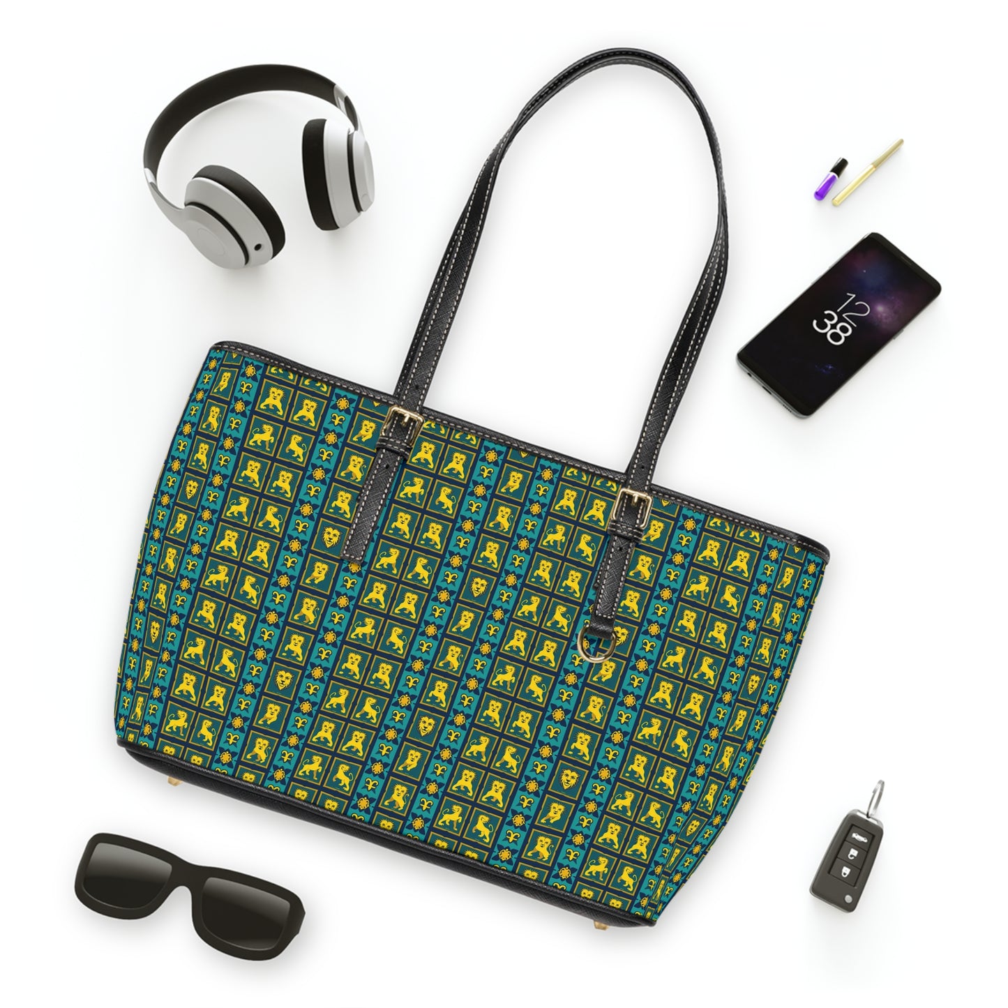 Leather Shoulder Bag, Leo, Zodiac v4, Shapes Pattern