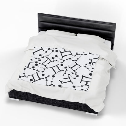 Velveteen Plush Blanket, Gemini Zodiac Sign, Constellation & Symbol, White, 100% polyester