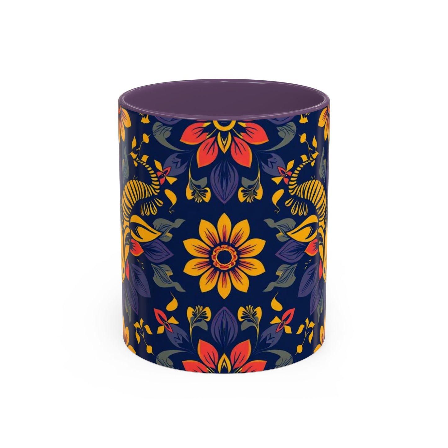 Accent Coffee Mug, Taurus, Zodiac v1. Flower Pattern, (11, 15oz)