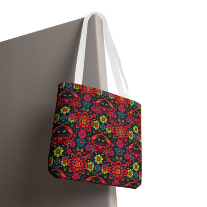 Tote Bag, (AOP), Cancer, Zodiac, Flower Pattern
