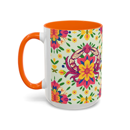 Accent Coffee Mug, Cancer, Zodiac v3, Flower Pattern, (11, 15oz)