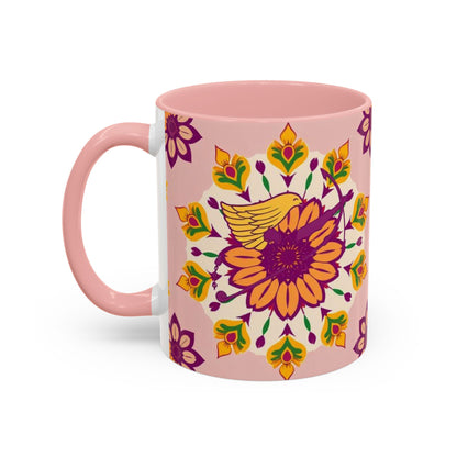 Accent Coffee Mug, Sagittarius, Zodiac v4. Flower Pattern, (11, 15oz)