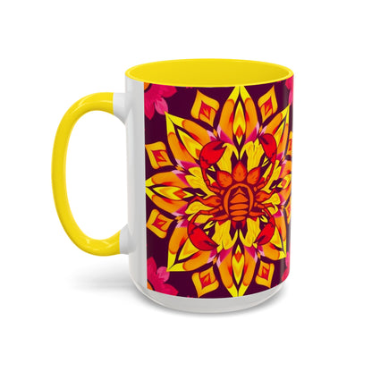 Accent Coffee Mug, Scorpio, Zodiac v1. Flower Pattern, (11, 15oz)