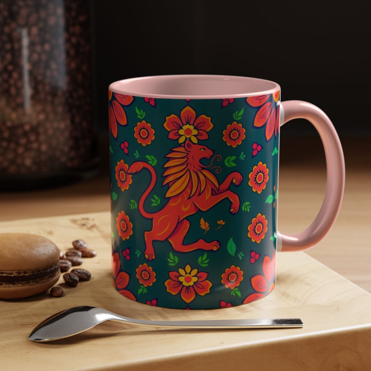 Accent Coffee Mug, Leo, Zodiac v1, Flower Pattern, (11, 15oz)